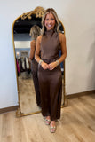 Fall Elegance High Neck Belted Dress Brown