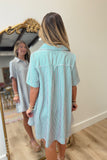 Palm Summer Striped Shirt Dress Pink Green