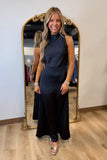 Fall Elegance High Neck Belted Dress Black