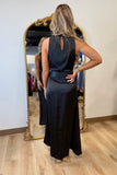 Fall Elegance High Neck Belted Dress Black