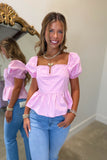 Southern Saturday Puff Sleeve Top Pink