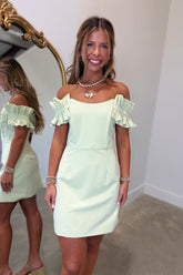 Ruffled Rhythm Off the Shoulder Dress Sage