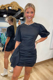 Lucky Me Ruched Dress W Puff Sleeves Black