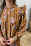 Umgee Fall Floral Corduroy Dress Camel
