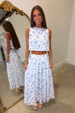 Fields of Floral Midi Skirt Set Blue
