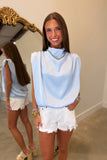 Ava Draped Neck Satin Top Blue