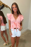 April Awaits V Neck Top Coral