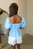 Southern Saturday Puff Sleeve Top Blue