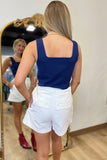 Elan Side Buckled White Denim Skort