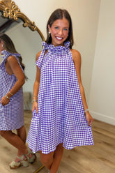 Gracie Gingham Seersucker Dress Purple