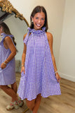 Gracie Gingham Seersucker Dress Purple