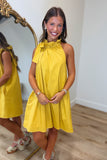 Gracie Ruffle Neck Dress Gold