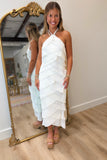 Bridal Era Pleated Halter Midi Dress