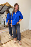 Sloan Stand Up Collar Top Royal