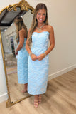 Ethereal Bloom Strapless Midi Dress Blue