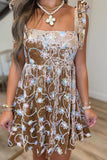 Velvet Floral Tie Dress Brown