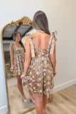 Velvet Floral Tie Dress Brown