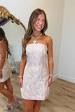 Classy Floral Strapless Dress Rose Gold