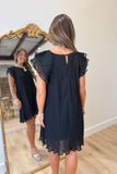 Flutter Sleeve Black Dress