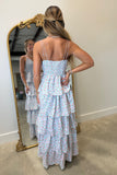 Morning Meadows Shoulder Tie Tiered Dress Blue