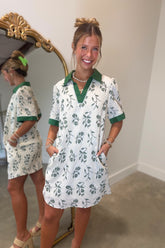 Floral Stitch Dress Green