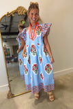 Floral Flame Midi Dress Blue