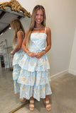Blossom Tiered Midi Dress Blue
