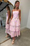 Blossom Tiered Midi Dress Pink