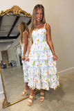 Floral Fever Tiered Midi Dress White
