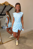 Wren Printed Wrap Athletic Dress Blue