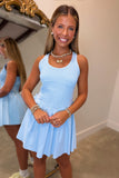 Courtside Cross Back Flare Athletic Dress Blue