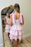 Pink Floral Smocked Tiered Dress Pink