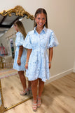 Blaire Bubble Floral Dress Blue