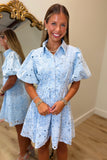 Blaire Bubble Floral Dress Blue