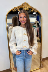 Precious Velvet Bow Sweater Cream