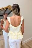 Ceci Tie Front Ruffle Trim Top Yellow