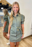 Sweet September Denim Dress Olive