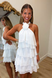 Bridal Tea Halter Rose Dress White