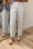 Plaid Beginning Barrel Jeans Blue