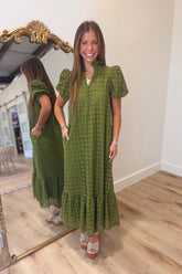 Lanie Eyelet Puff Sleeve Dress Olive
