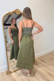 Top Stitch Twill Maxi Dress Olive