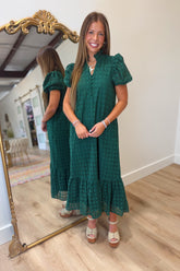 Lanie Eyelet Puff Sleeve Dress Green