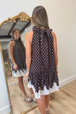 Delicate Dots Lace Halter Dress Brown