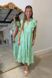 Umgee Green Swirls Scalloped Midi Dress