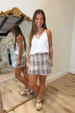 Plaid Wrap Tie Skort Brown
