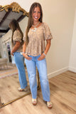 Romantic Lace Puff Sleeve Peplum Top Mocha
