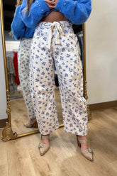 Floral Barrel Jeans Blue
