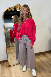 Cutout Back Terry Sweatshirt Red