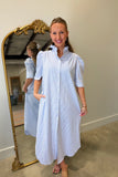 Nina Seer Sucker Striped Midi Dress Sky Blue