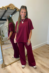 On Time Scuba Pant Set Burgundy
